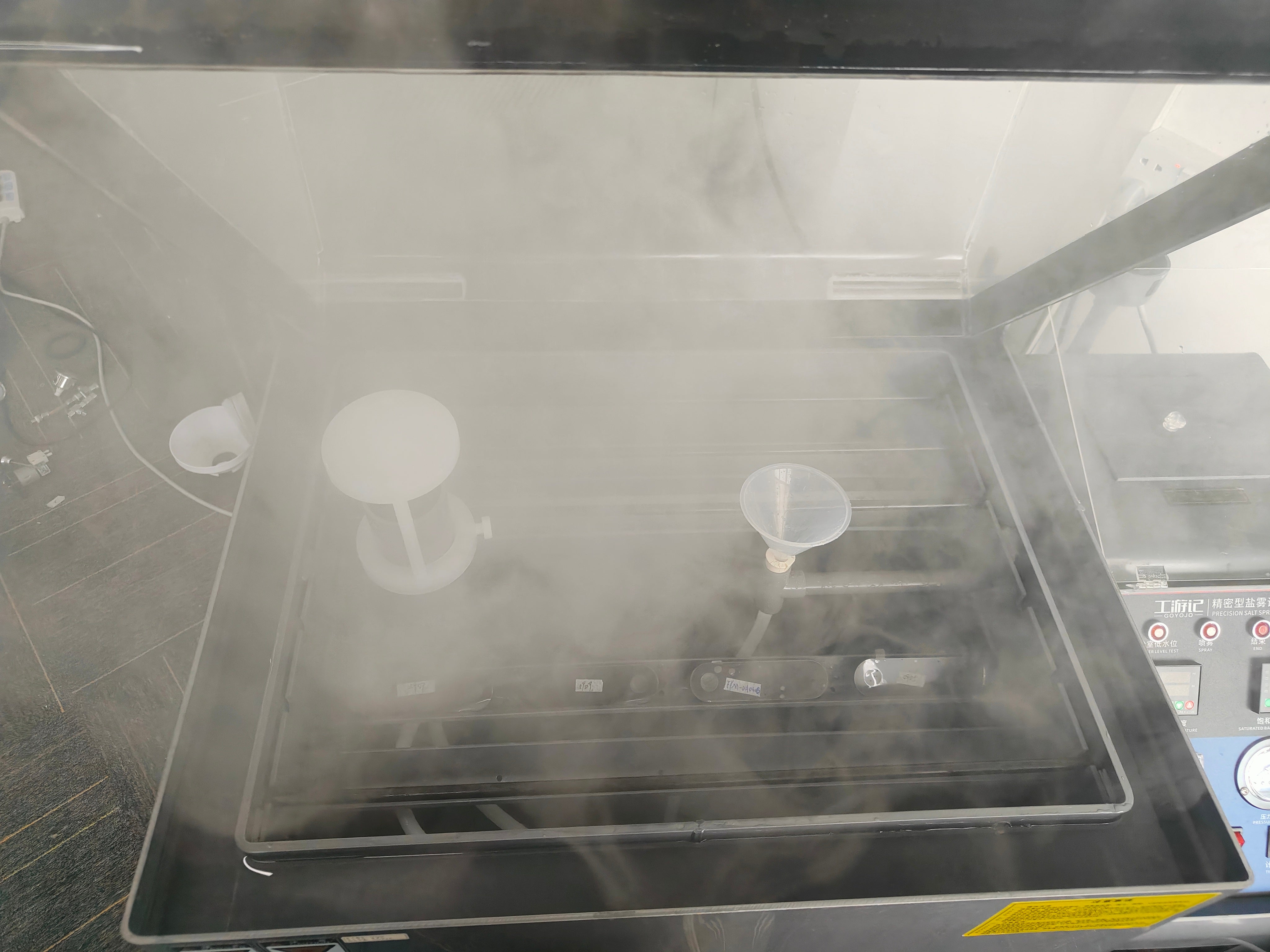 Salt spray testing of sampled Motto 80 display-related parts.